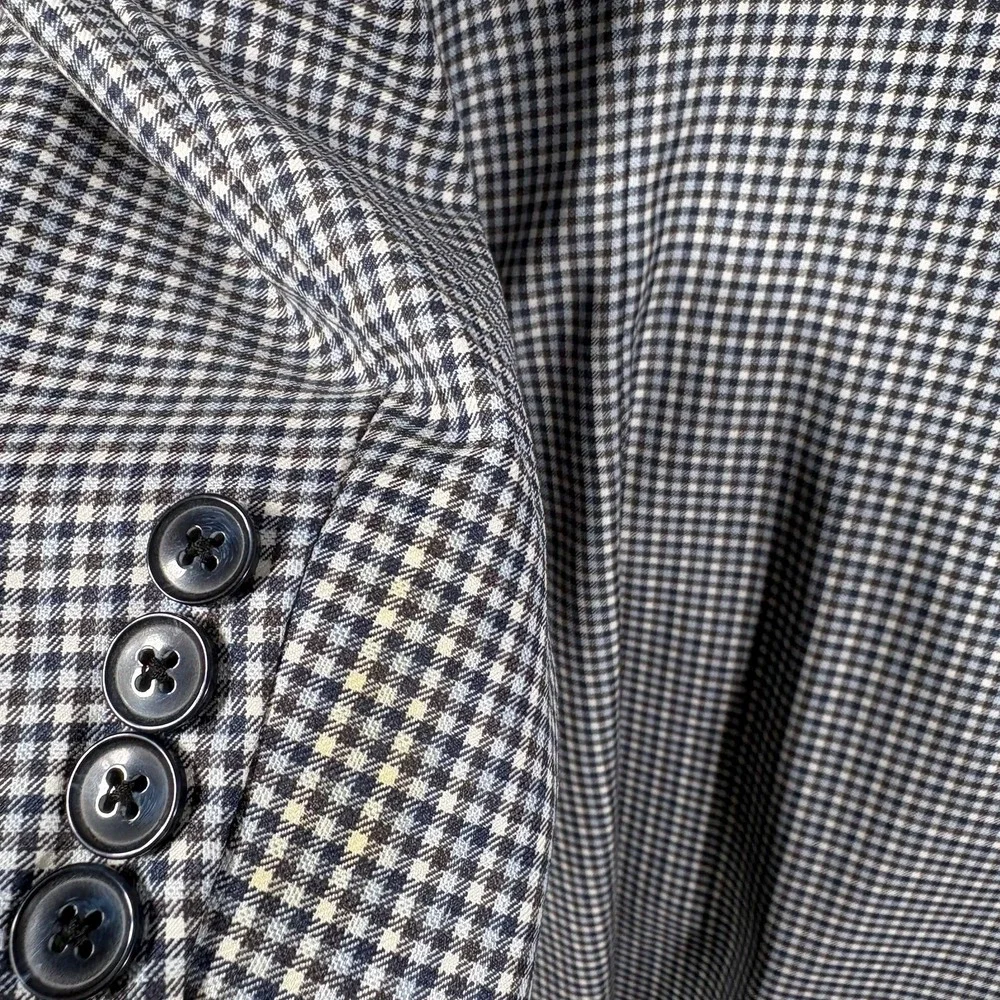 Peter Millar Wool Blazer Sport Coat Mens Size 46T Blue Houndstooth Two-Button